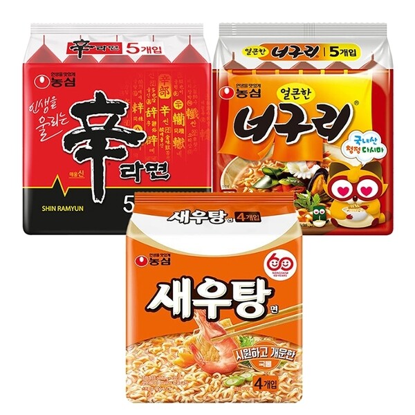 농심 신라면 120g 10개 + <b>새우탕</b><b>면</b> 122g 4개 + 얼큰한너구리 120g 5개