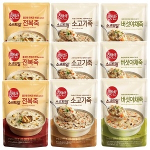 CJ제일제당 비비고 전복죽 420gx3개 + 소고기죽 420gx3개 + 버섯야채죽 420gx3개_이미지