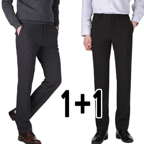 리빌모아 1+1겨울신상 기모안감 스판 밴딩 남성 노턱 정장바지_이미지
