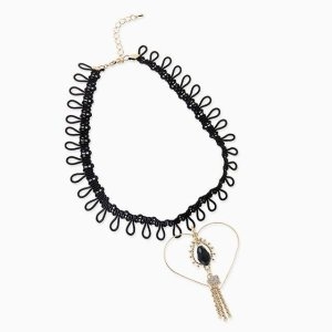 폭스타일 PST 스윗걸 초커 목걸이 드롭 빅 왕관 체인