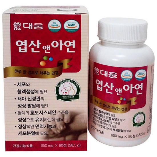 대웅생명과학 엽산 앤 아연 90정 (1개)