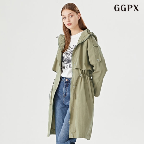  GGPX 후드넥 허리 스트링 사파리 롱 긴팔 자켓 GOCJK006D