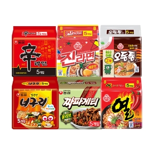 농심 신라면5개 + 얼큰한너구리5개 + 짜파게티5개 + 진라면매운맛5개 + 열라면5개 + 오동통면4개_이미지