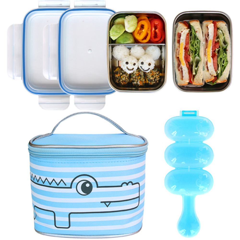 주먹밥틀 스텐 2단 도시락 깊은밥통 + 칸막이찬통 + 주먹밥틀 블루 1세트