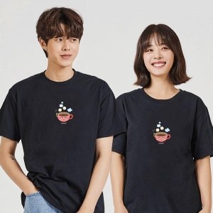 커피 각설탕 검정반팔코디 라운드반팔티 W692CD7