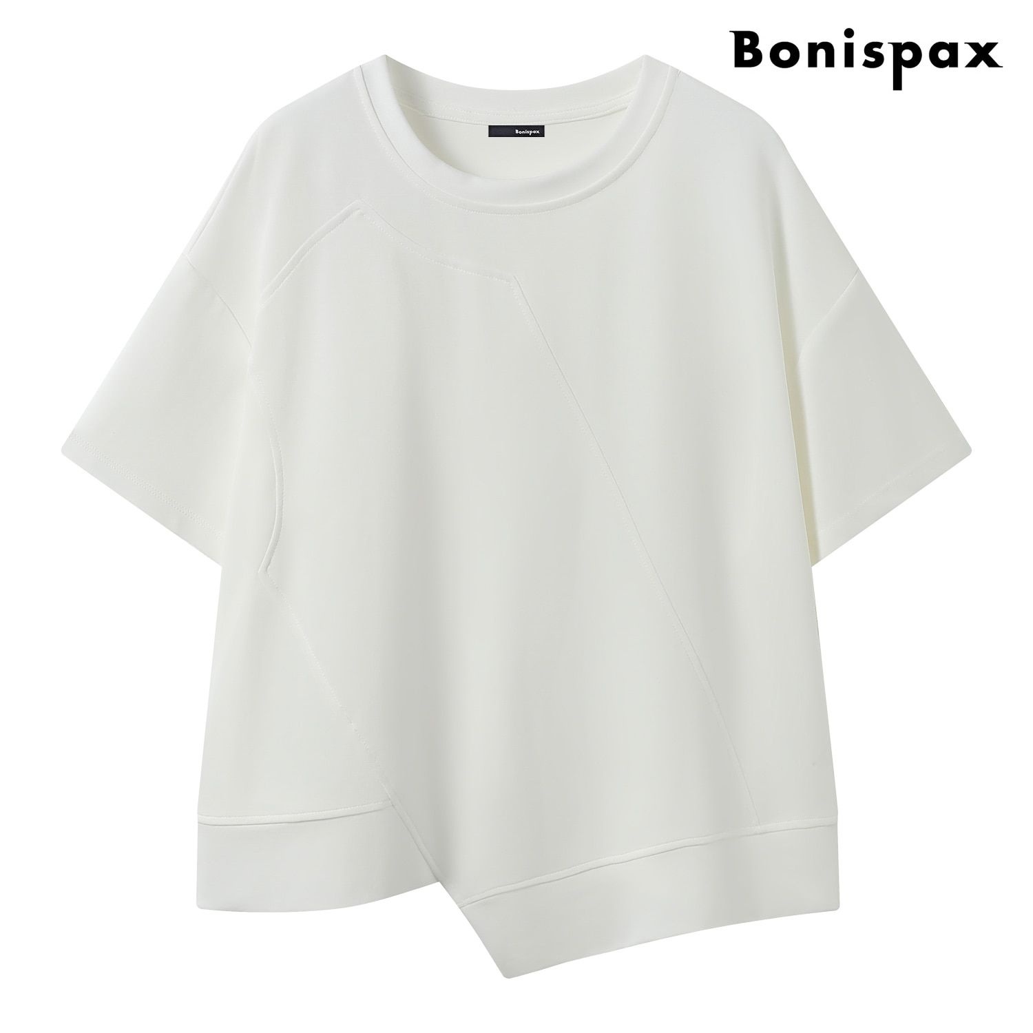 보니스팍스 사선 컷팅 밑단 포인트 반팔 티셔츠 XQ2LW004L0
