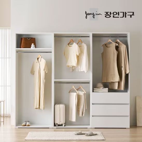 장인가구 클래드 드레스룸 800 1단 800 2단 800 3단서랍 행거 세트 2400_이미지