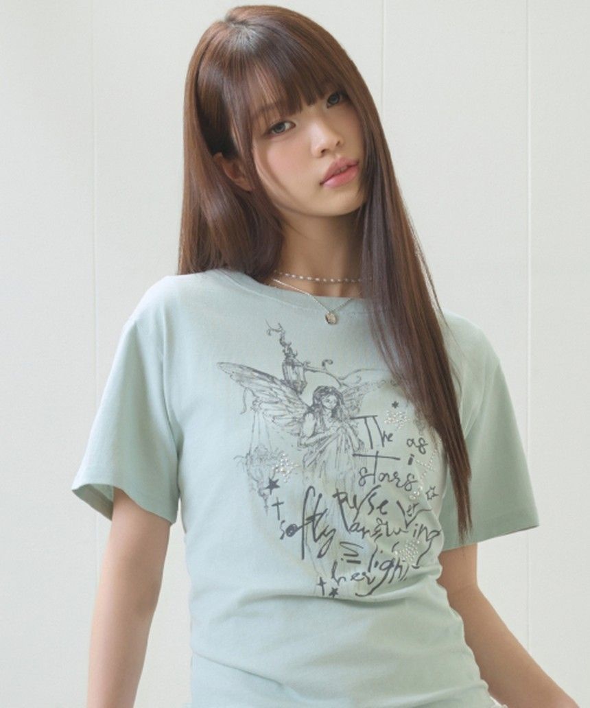 러브이즈트루 EL ANGELIC GRAPHIC TEE GREEN 반소매 티셔츠 5010477341_이미지