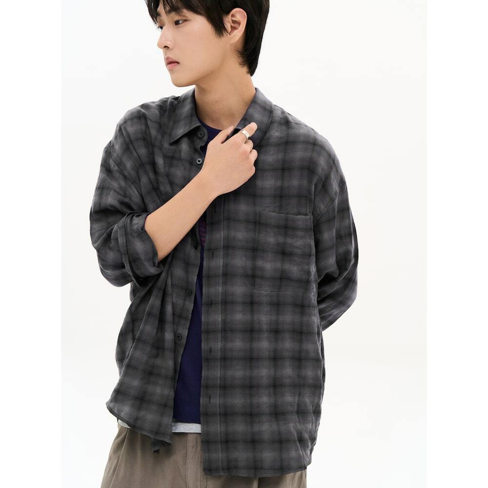 에잇세컨즈 크링클 텍스처 체크 셔츠 애쉬 456864SS14