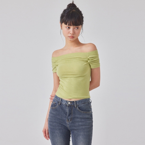 탑걸 TUCKED ARMHOLE OFF-SHOULDER TOP_T416TP110 TP_이미지
