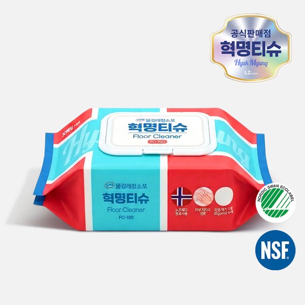 혁명티슈 가정용 물걸레 청소포 30매 FC-100