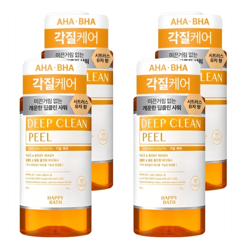 해피바스 딥클린 필링 올인원 바디워시 아하바하 각질케어 시트러스향 900g (4개)_이미지