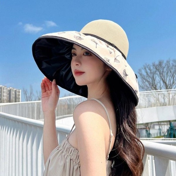 라일리 Rly 휴가 여행지 자외선 차단 블랙 은행잎 벙거지모자 49594608_이미지