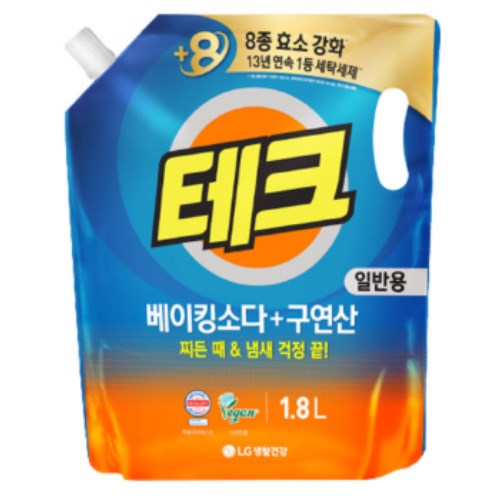 LG생활건강 테크 베이킹소다+구연산 일반용 리필 1.8L (4개)