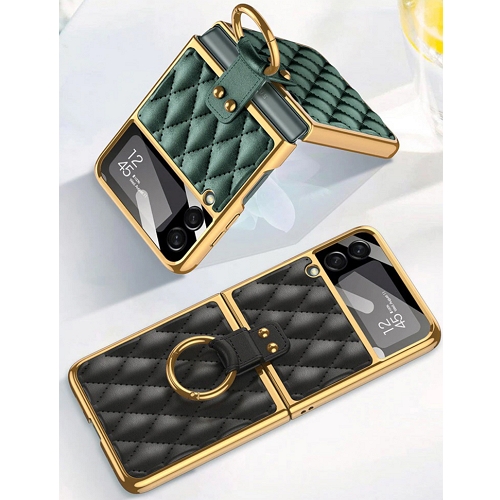 갤럭시Z 플립3 럭셔리 골드링 가죽 케이스