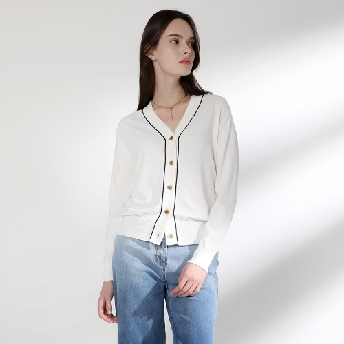 패션그룹형지 캐리스노트 숄 카라 변형 가디건 화이트 CN3SKG203WH