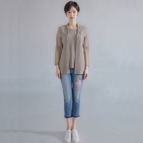 24년 봄 여름 중년 여성 망사 숄 주름 오픈 가디건RNM8CD410F-CC