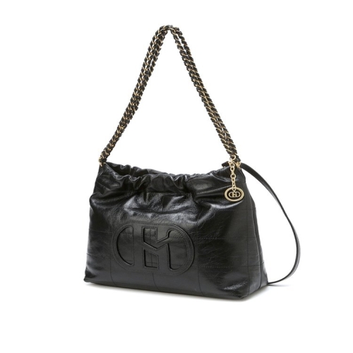 헤지스ACC 가방 쇼핑백동봉 H패치 블랙 레더 퀼팅 체인 호보 숄더백 M HIBA4F551