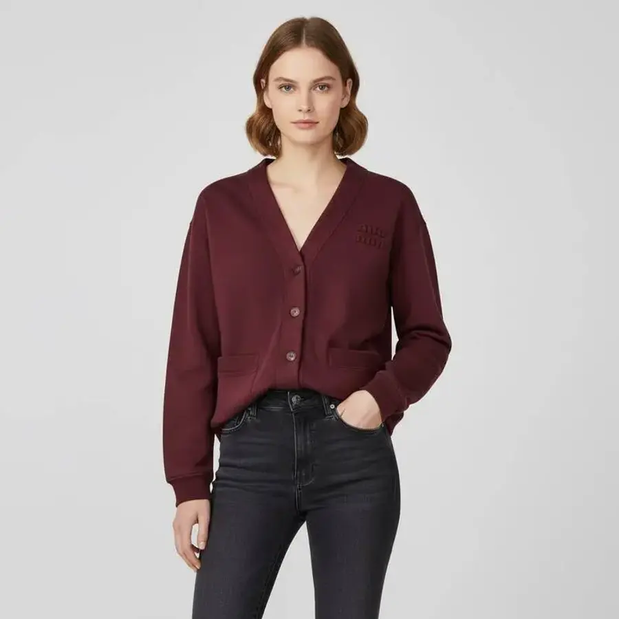 미우미우 아마란스 레드 로고 플리스 카디건 MJL010 14RU F0399 1577163