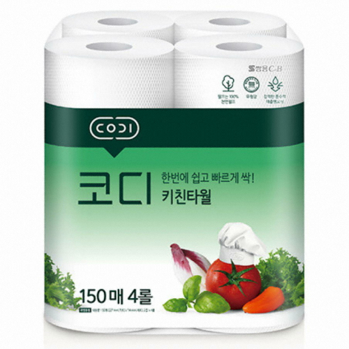 쌍용C&B 코디 키친타월 150매 (4입) (2팩(8입))