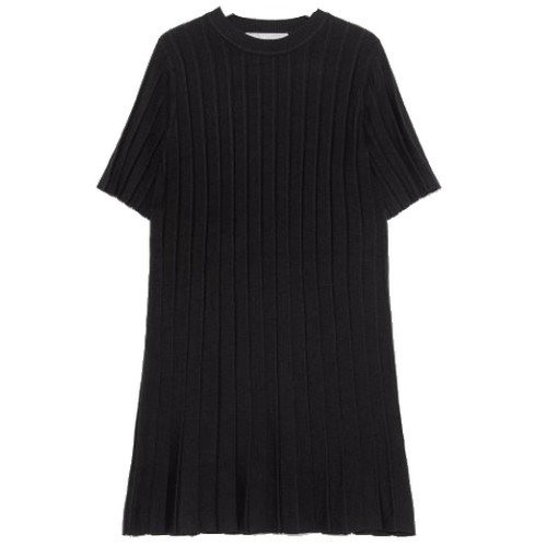 에잇세컨즈 블랙 리브 니트 반소매 원피스 32035ULY25_이미지