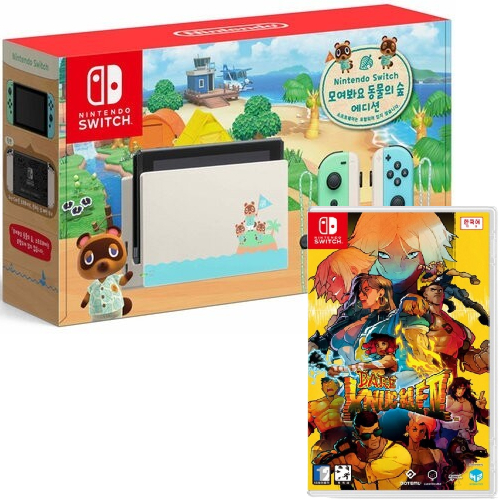 Nintendo 닌텐도 스위치 동물의 숲 에디션 4인용 게임 패키지 (베어 너클 4)