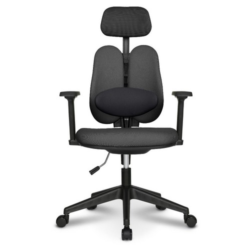 체어포커스 듀얼와이드 프리미엄 대요추헤더형 조절팔 블랙바디 의자 DU-Y69 (메쉬등판)