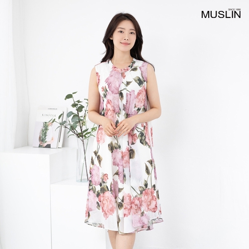 엄마옷 장미 라운드 쉬폰 나시 롱 원피스 OP613446 중년여성/50대/60대/70대/빅사이즈/할머니옷