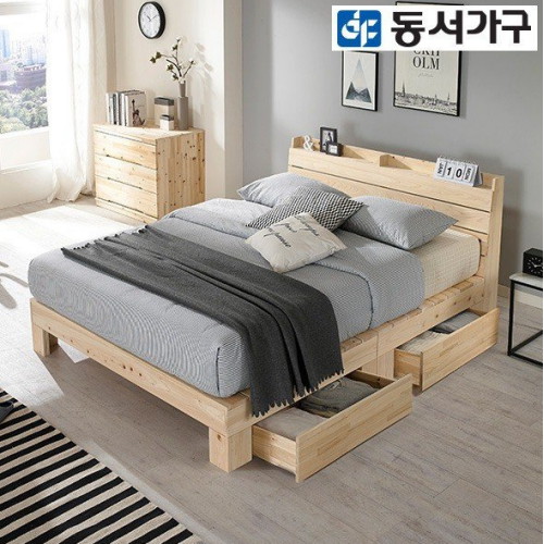 동서가구 힐링 히노끼 편백나무 수납헤드 평상형 서랍 침대 K (매트별도)_이미지