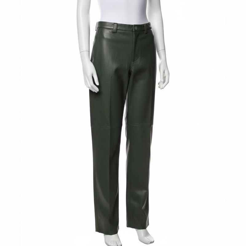 MASSNOUN 램스킨 커브드 라인 레더 팬츠 가죽바지 MFTLP001 OV