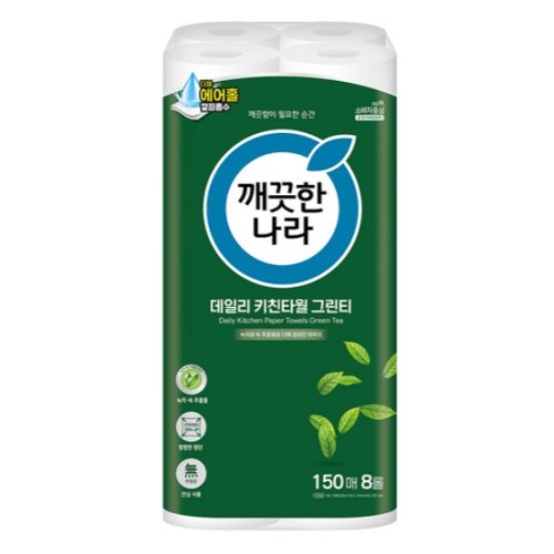 깨끗한나라 데일리 키친타월 그린티 150매 (8입)