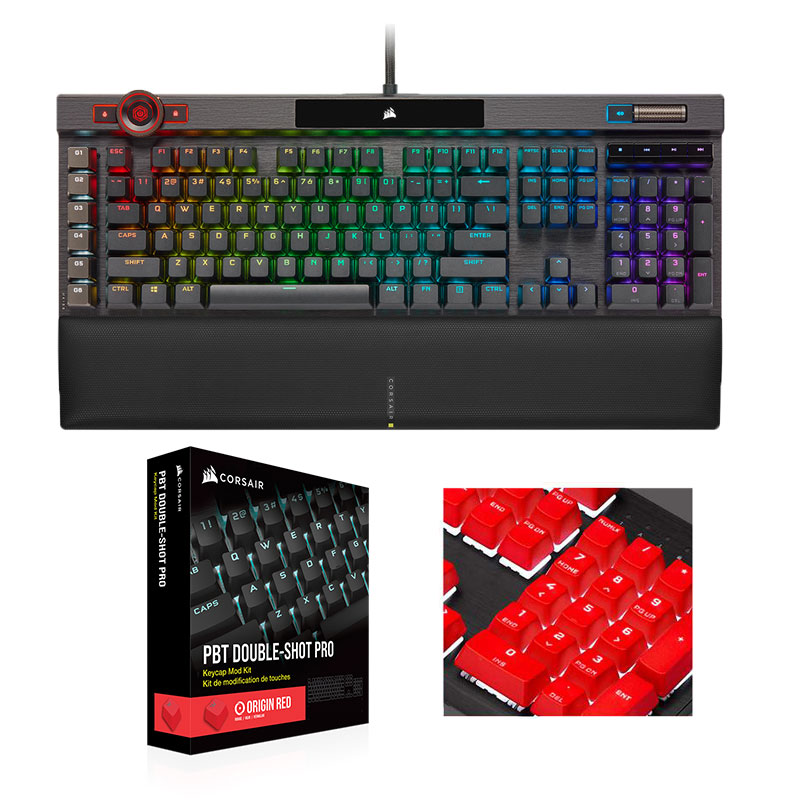 CORSAIR K100 RGB MX SPEED 영문+PBT Double-shot Keycaps Pro (은축, 레드)_이미지
