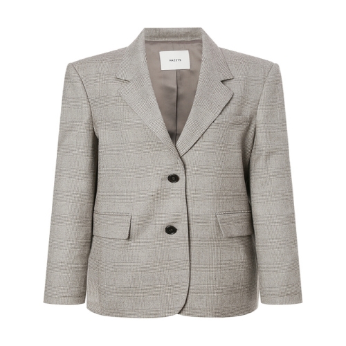 헤지스레이디스 여성 HSJA5A102K1 싱글 버진울 체크 자켓 라이트카키_이미지