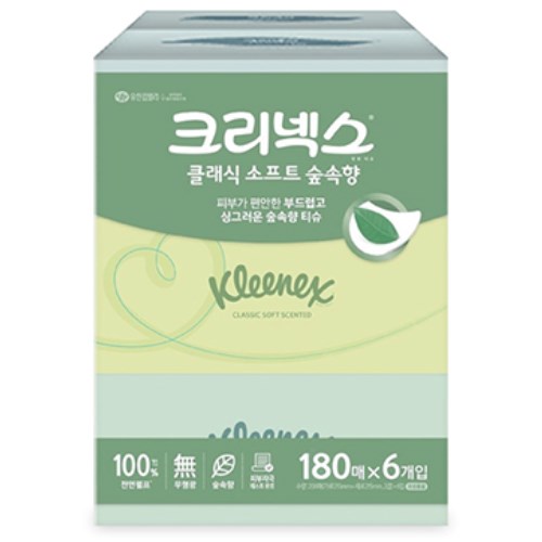 크리넥스 클래식 소프트 숲속향 미용티슈 180매 (6입) (1팩(6입))_이미지