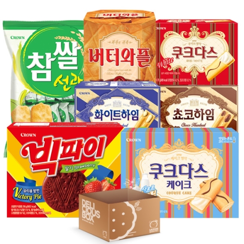 냠냠상회  참쌀선과+쵸코하임+쿠크다스+빅파이+버터와플+쿠크다스케이크 크라운7종 과자세트 1세트