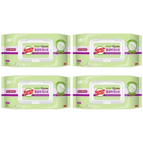 3M 스카치브라이트 베이직 물걸레 청소포 더블액션 플러스 표준형 30매 (4개)