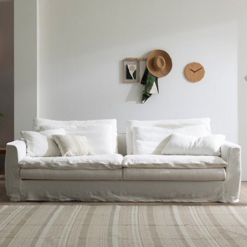 버즈가구 로빌 데이베드 폴쉬 린넨 패브릭 소파 4인용