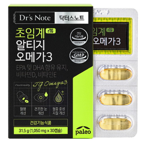 한국생활건강 팔레오 닥터스노트 초임계 알티지 오메가3 1050mg 30캡슐 (1개)