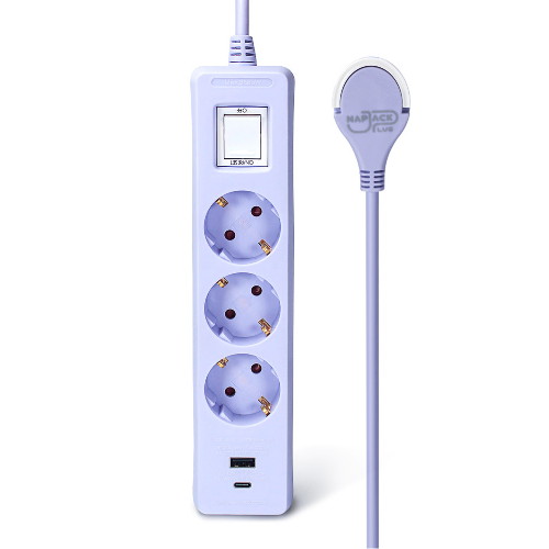 러그박스 3구 16A 메인스위치 USB 납작 멀티탭 (3m)