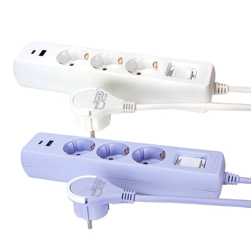 러그박스 3구 16A 메인스위치 USB 납작 멀티탭 (3m)_이미지