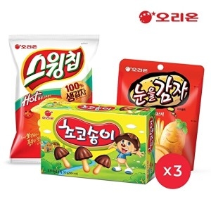 오리온 초코송이 50g 3개+눈을감자 56g 3개+스윙칩 60g 3개
