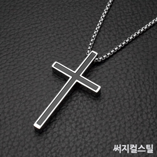 스타일썸 남자 써지컬스틸 십자가 목걸이 플래티넘_이미지