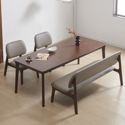 라로퍼니처 레스트 고무나무 원목 낮은 패밀리 식탁 1900 (의자2개+벤치1개)_이미지