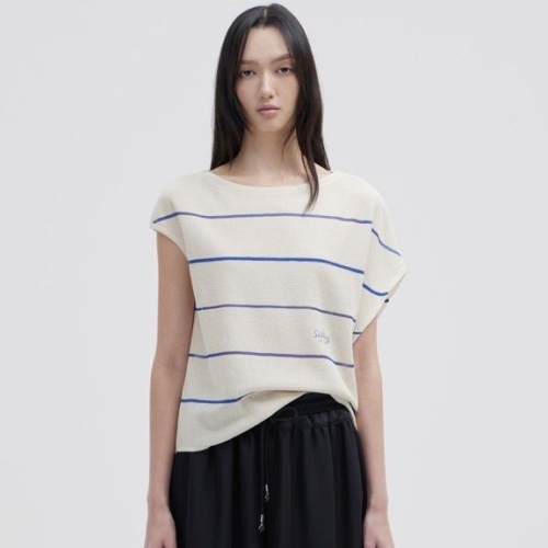 쥬크 여성 스트라이프 언밸런스니트탑_Z252KSK032
