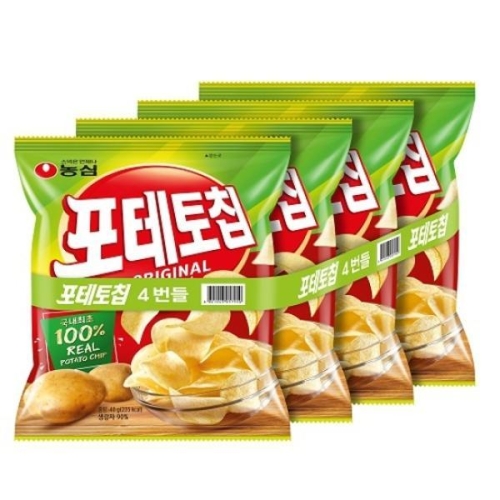 농심 맛있는스낵 포테토칩 오리지널 40g 4번들 4팩 1세트 노래방 간단한맥주안주 어린이간식 봉지과자종류_이미지