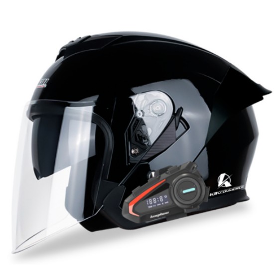 킥커머스 오픈페이스 블루투스 유광블랙 오토바이 헬멧