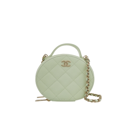 샤넬 엘러브 탑핸들 탬버린 체인백 라이트그린 샴페인골드 캐비어 6ET0237