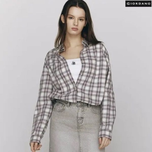지오다노 여성 루즈핏 체크 셔츠 345513_이미지