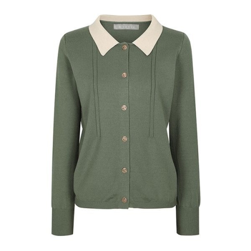 예쎄 배색 카라넥 금장 버튼 니트 가디건 S6SCD007A_이미지