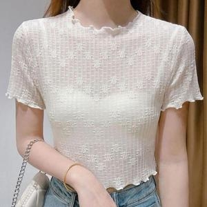 셀러허브 여성 탱크 물결넥 세미 반소매 꽃패턴 티셔츠 S33482500_이미지